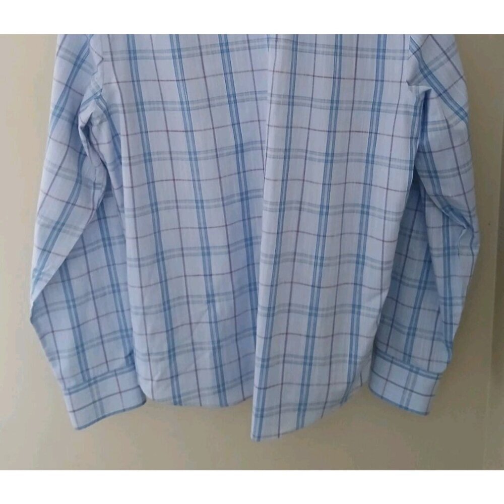 Untuckit Triano L/S Button Down Shirt Size Large Blue Plaid Old Money Work - Picture 8 of 10